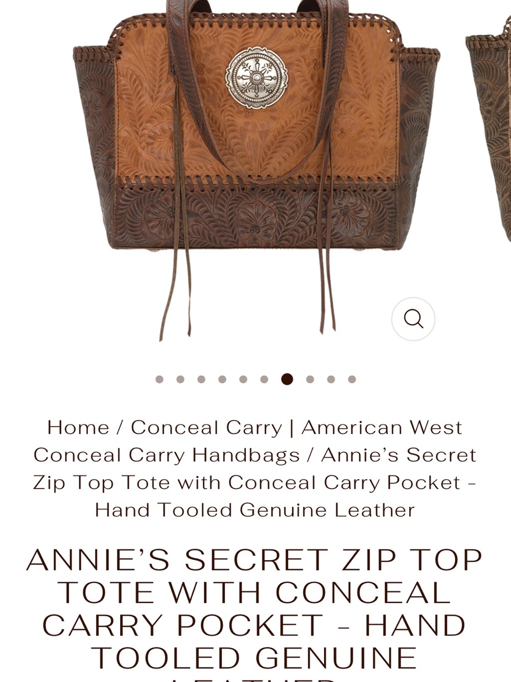American West Tan & Brown Hand-Tooled Leather Tote with Concho